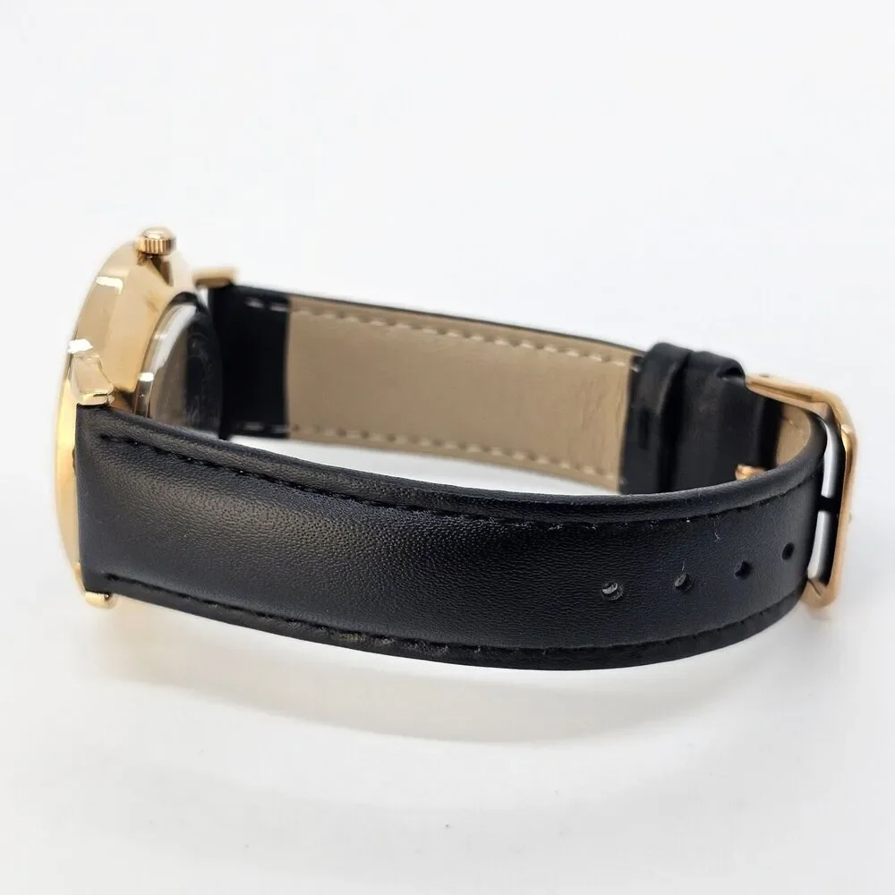 Men's Watch 40MM Black‎ Dial Gold Case Black Leather Band Straps Date Indicator